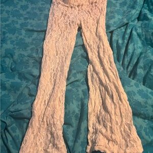 Lace Flare Pants in Cream